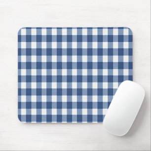 Blue and White Gingham Checked Mouse Mat
