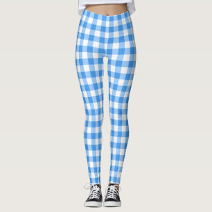 Blue And White Gingham Checks Leggings
