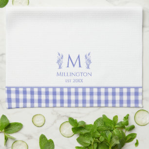 Blue and White Gingham Customised Custom Name Tea Towel