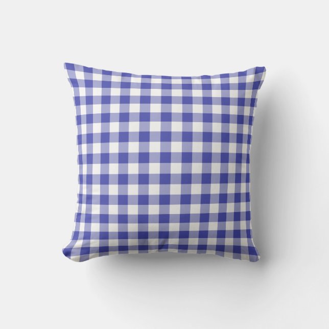 Blue and White Gingham Pattern Cushion (Front)