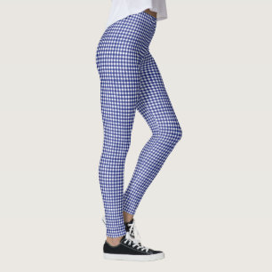 Blue and White Gingham Pattern Leggings