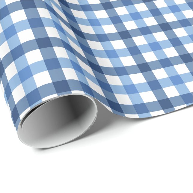 Blue and white gingham pattern wrapping paper (Roll Corner)