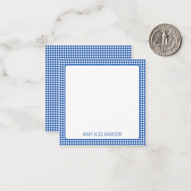 Blue and White Gingham Plaid Monogram Card (Front/Back In Situ)