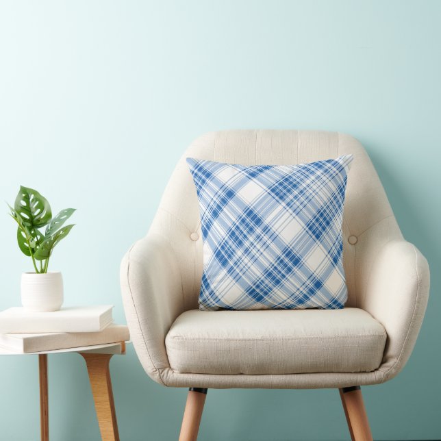 Blue and White Gingham Plaid Striped Pattern  Cushion (Chair)