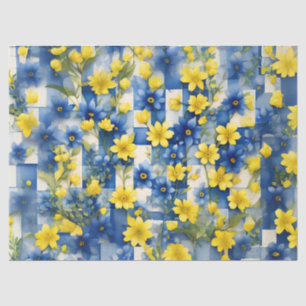 Blue and White Gingham with Blue and Yellow Flower Tissue Paper