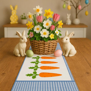 Blue and White Gingham with Carrots Table Runner