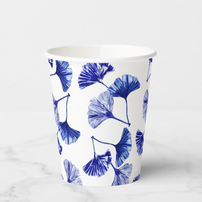 Blue and white Gingko leaf Paper Cups (Left)