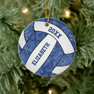 blue and white girls volleyball ceramic tree decoration