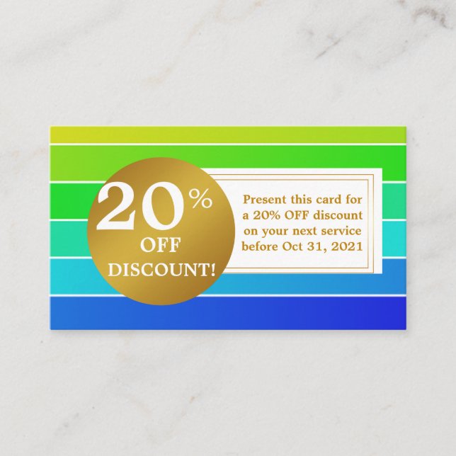 Blue and White Gold Label Discount Coupon Card (Front)