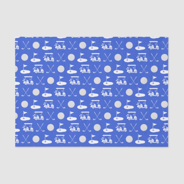 Blue and White Golf Icons Tissue Paper (Front)