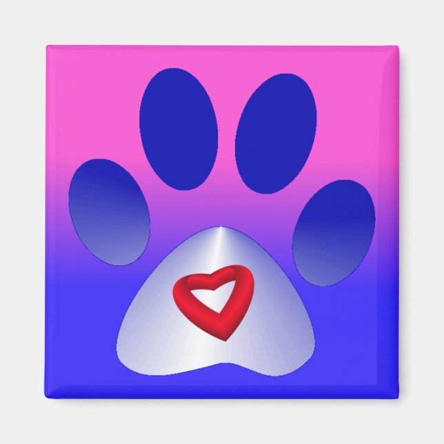 Blue and White Gradient Paw w/Heart Magnet (Front)