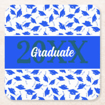 Blue and White Graduation Caps Thrown in the Air
