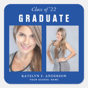 Blue and White Graduation Photo Collage Square Sticker