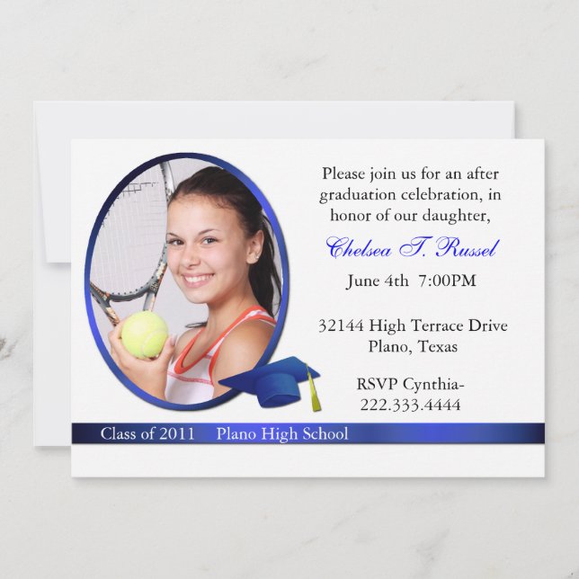 Blue and White Graduation Photo party invitation (Front)