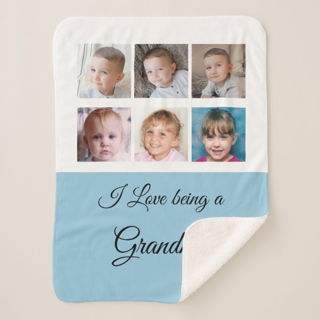 Blue and white Grandma photo collage Sherpa Blanket (Front)