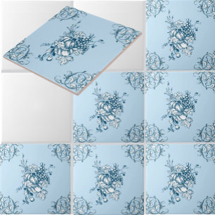 Blue and White Grapes & Fruit Pattern Tile
