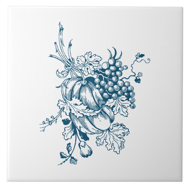 Blue and White Grapes & Fruit Tile (Front)