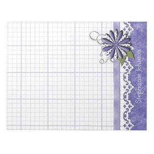 Blue and White Graph Paper Floral Notepad