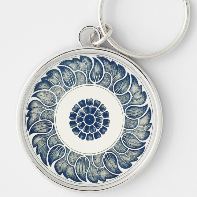 Blue and White Graphic Design Art Print Key Ring (Front)