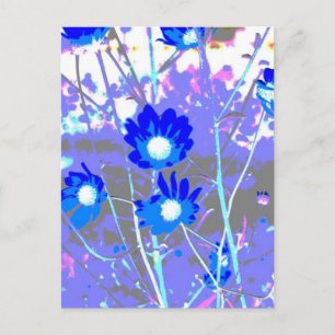 Blue and white graphic of flower photo inverted postcard