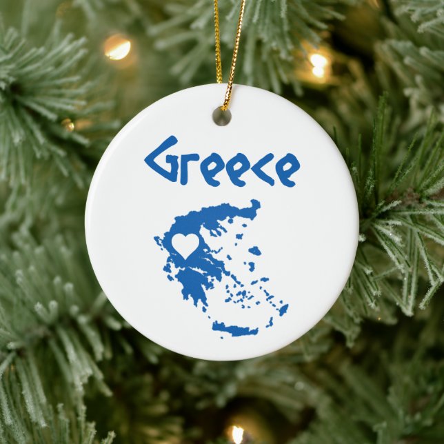 Blue and White Greece Map Ceramic Tree Decoration (Tree)