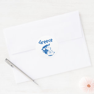 Blue and White Greece Map Classic Round Sticker
