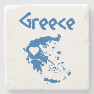 Blue and White Greece Map Stone Coaster