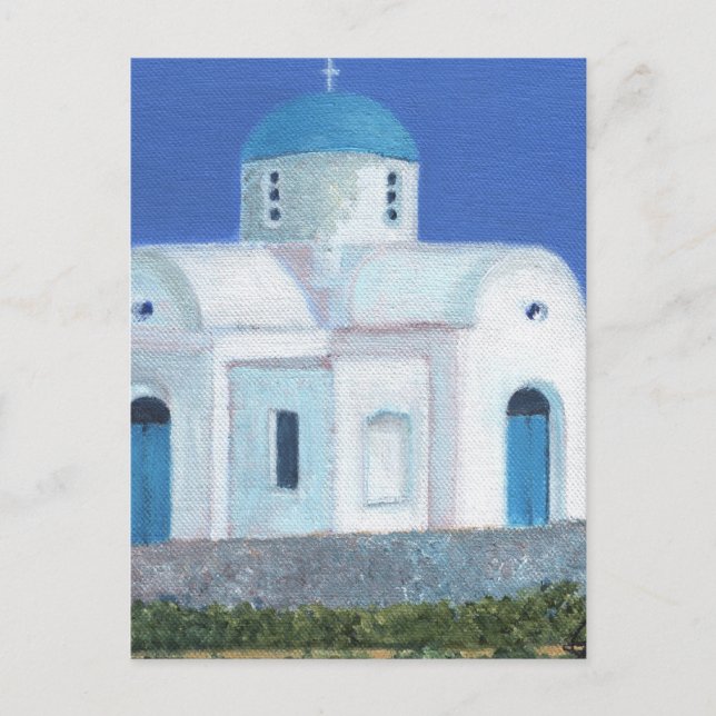 Blue And White Greek Cypriot Church Postcard (Front)