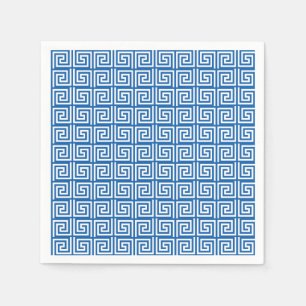Blue and White Greek key design paper napkin
