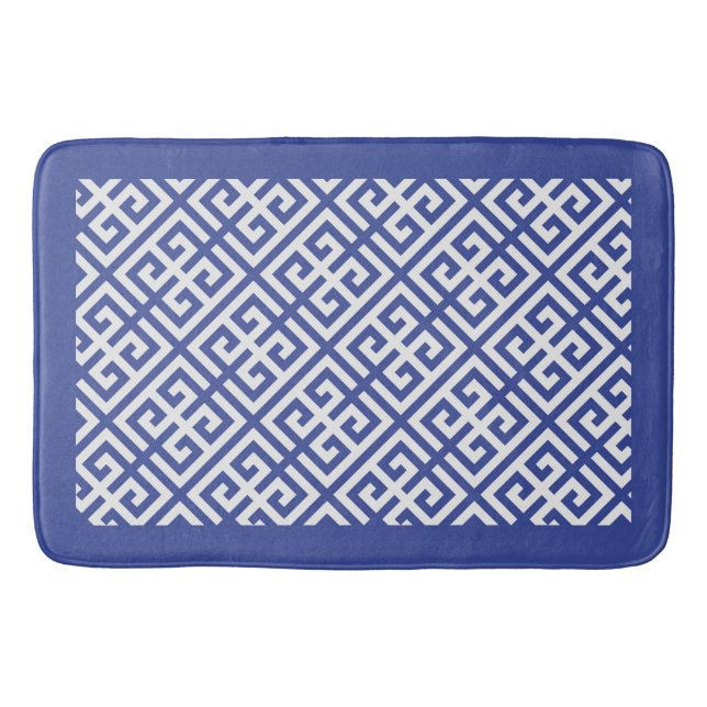 Blue and White Greek Key Pattern Bath Mat (Front)