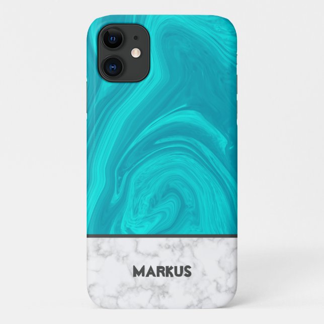 Blue And White -Grey Marble Case-Mate iPhone Case (Back)