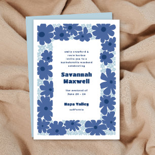Blue and White Groovy Blooms Boho Bachelorette Invitation
