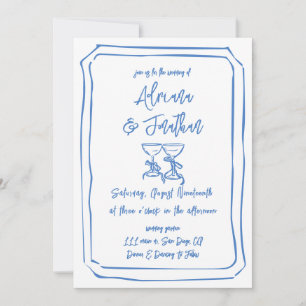 Blue and White Hand Drawn Wedding Details Qr Code Invitation
