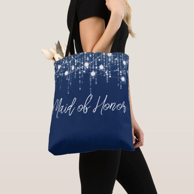 Blue and White Hanging Lights Bride Tote Bag (Close Up)