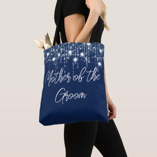 Blue and White Hanging Lights Mother of the Groom Tote Bag (Close Up)