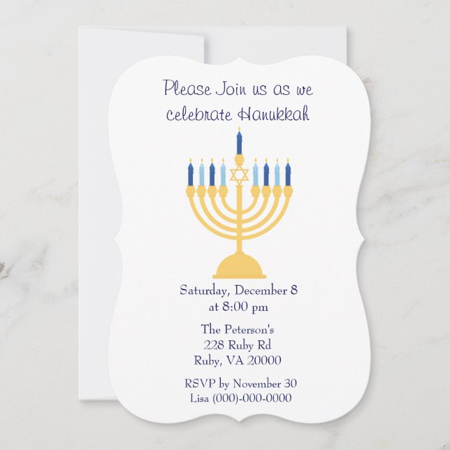 Blue and White Hanukkah Party Invitation (Front)