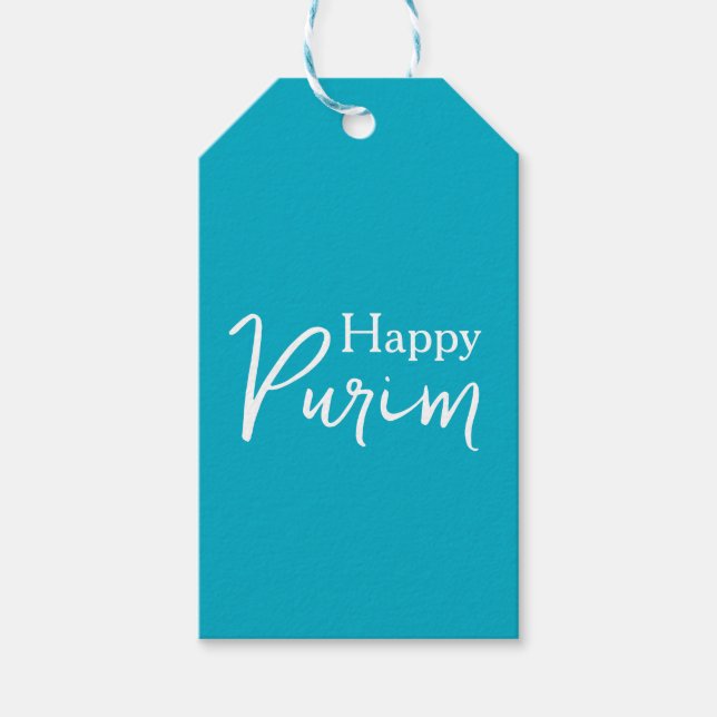 Blue and White Happy Purim Gift Tag (Front)