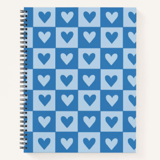 Blue and White Heart Chequerboard Notebook