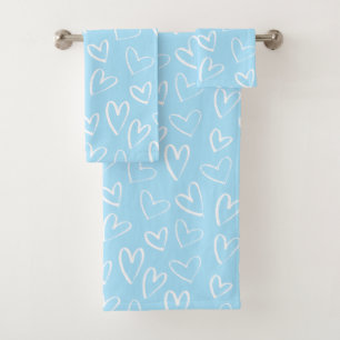 Blue and white heart pattern bath towel set