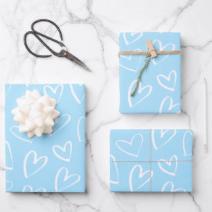 Blue and white heart pattern wrapping paper sheet