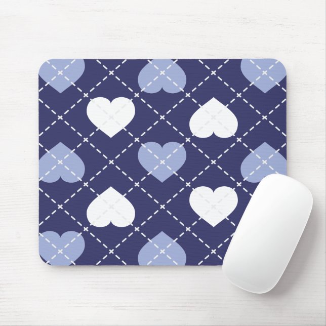 Blue and White Hearts Argyle Mouse Mat (With Mouse)