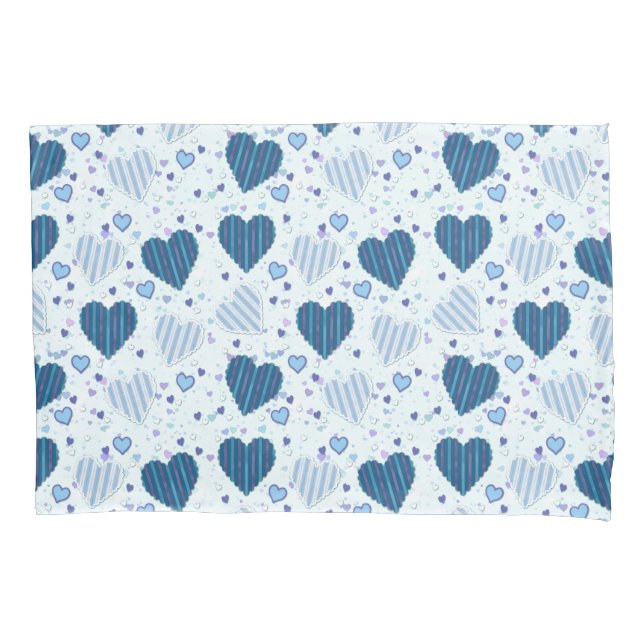 Blue And White Hearts Pillowcase (Front-Left)