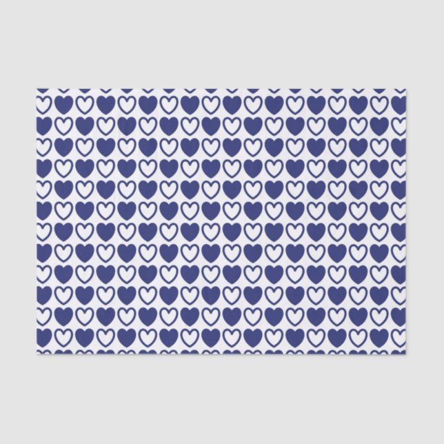 Blue and White Hearts Tissue Paper (Front)
