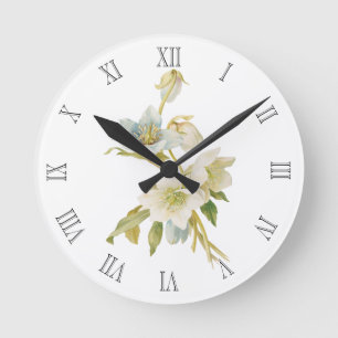 Blue and white hellebores round clock
