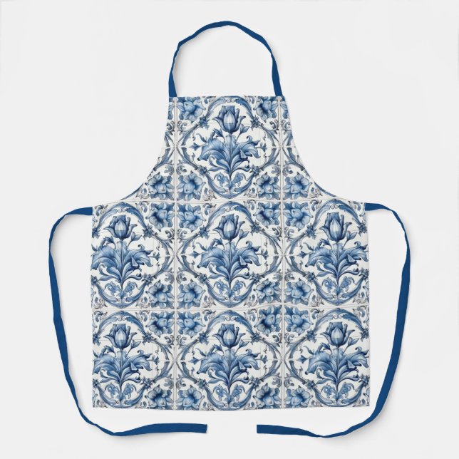 Blue and White Holland Pottery Tile  Apron (Front)