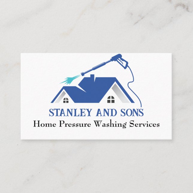 Blue and White Home Pressure Washing Business Card (Front)