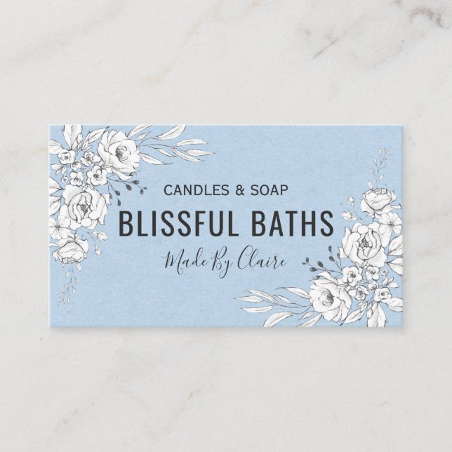 Blue And White Homemade Soap And Candle Business Card (Front)