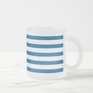 Blue and White Horizontal Stripe Frosted Glass Coffee Mug