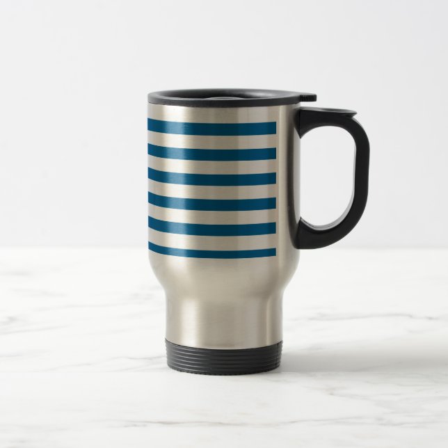 Blue and White Horizontal Stripe Travel Mug (Right)
