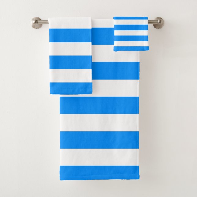 Blue and White Horizontal Stripes Bath Towel Set (Insitu)